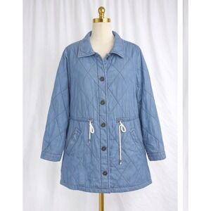New Torrid Chambray Denim Light Blue Quilted Jacket Coat Shacket Sz 0 Large 12